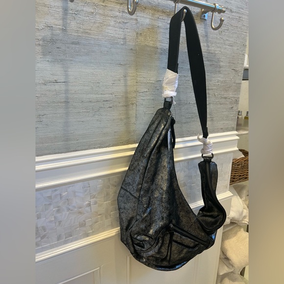 NWT new Free People We The Free Sparta sling bag black metallic leather shimmer - Picture 9 of 17